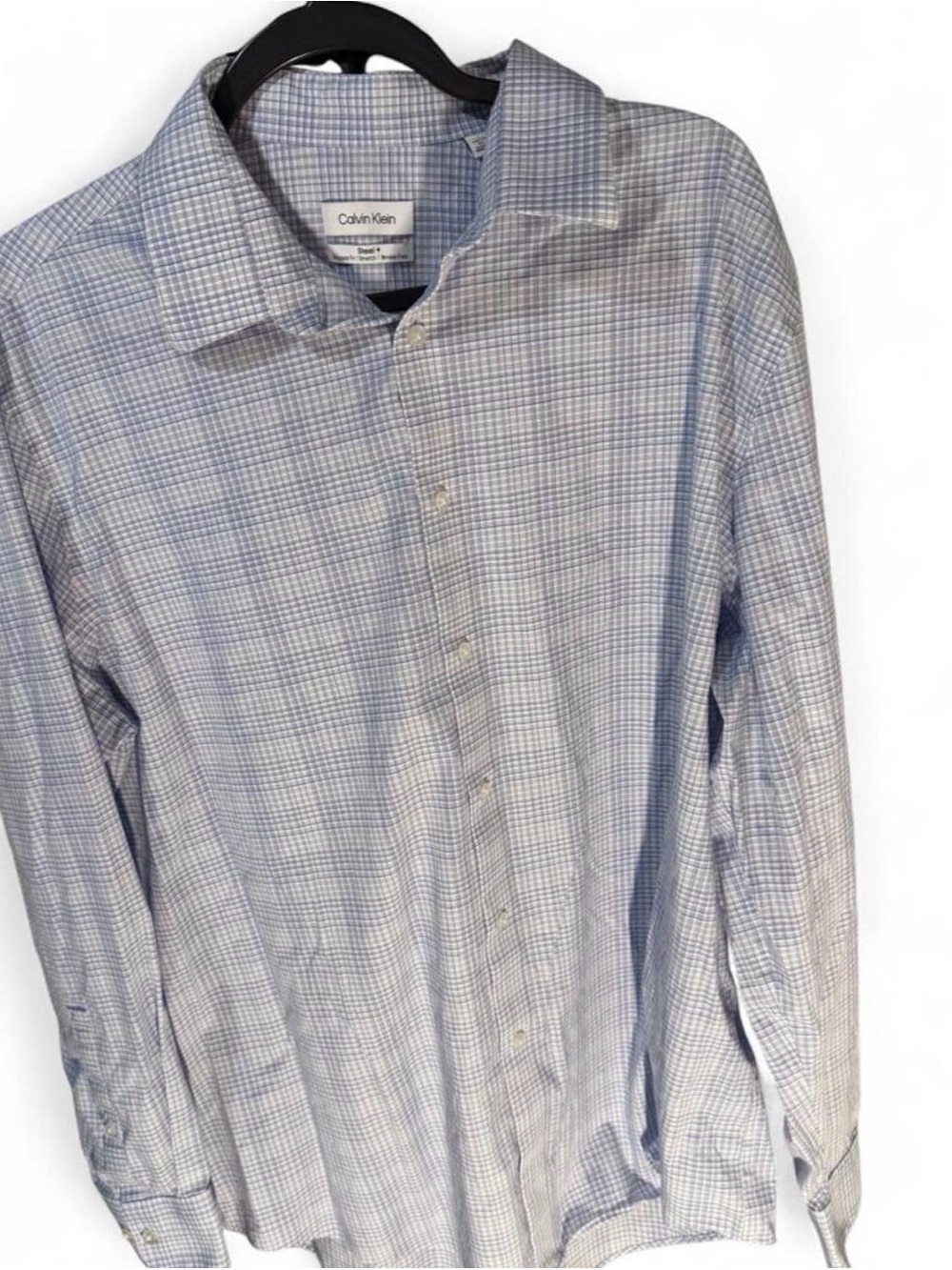 Calvin Klein Light Blue Plaid Long-Sleeve Dress Shirt